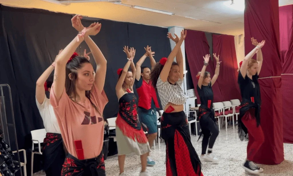 Group flamenco class during a workshop in Barcelona – team-building dance class in a studio in the Born district